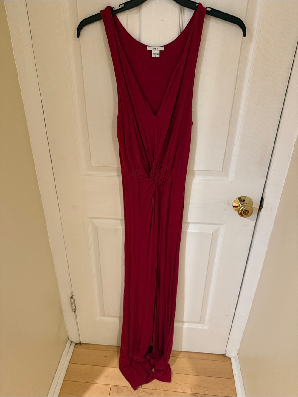 Bar III Sleeveless Wine-Red V-Neck Jumpsuit with Gathered Waist